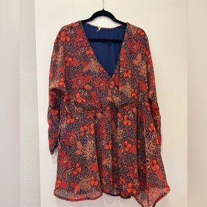 Free People Floral V-Neck Dress wrap boho chic bohemian empire waist